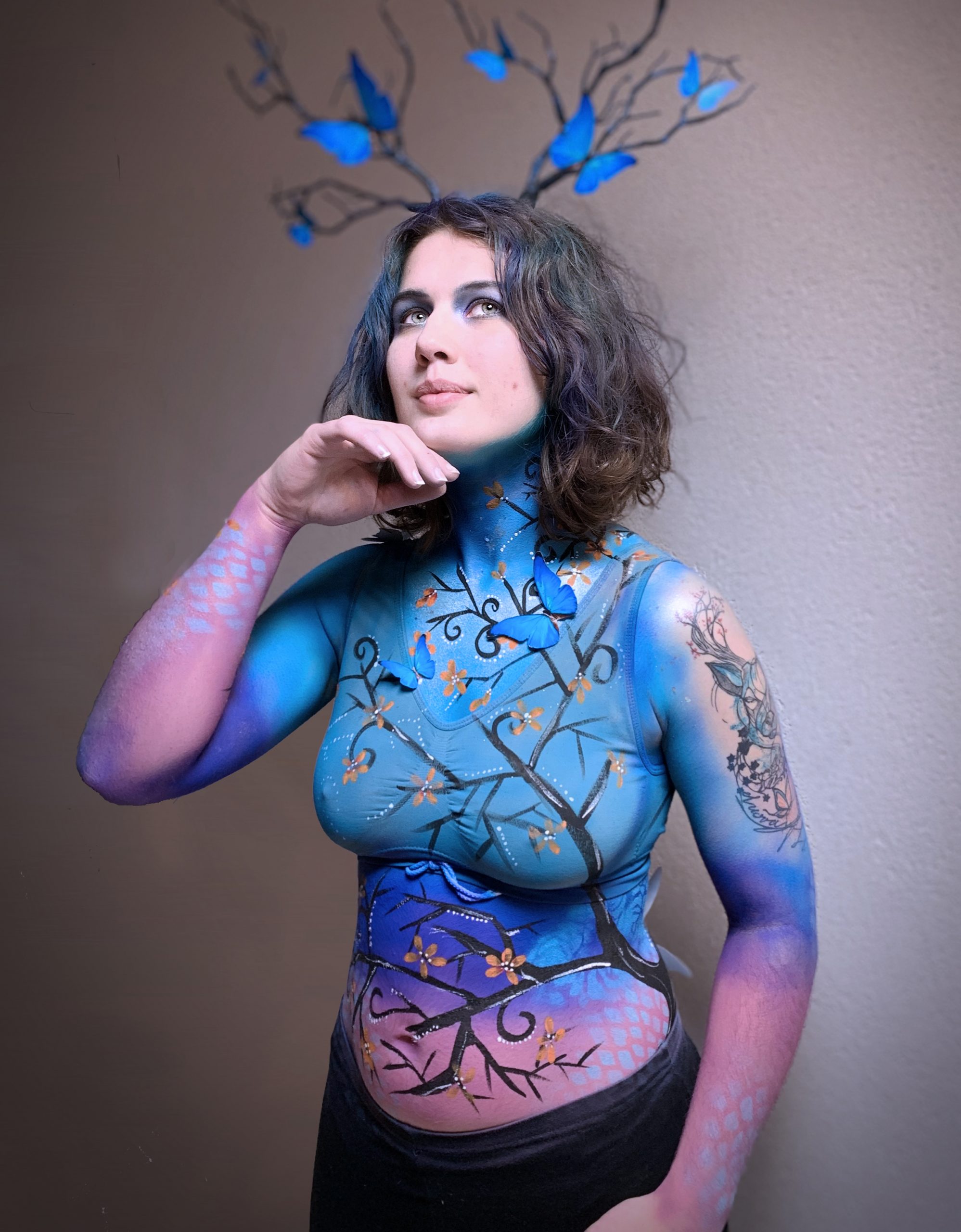 body painting Lyon papillon bleu 